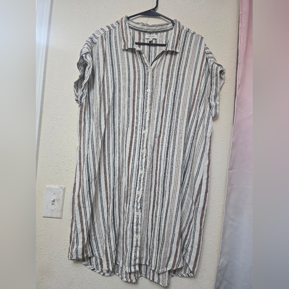Shirt Dress in White and Brown